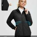 baleaf Women's Puffer Jackets Lightweight Winter Warm Stand Collar Water Resistant Golf Quilted Jacket 4 Pockets Black L