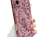 ZONRW for iPhone 16 Plus Case Magnetic,Soft Cute Luxury Leopard Cheetah Pattern Plating Glitter Bling Phone Case Compatible with MagSafe Clear Shockproof Back Cover for Women Girl 6.7"-Pink