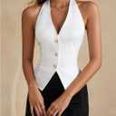 Women's Tie Backless Halter Blouse Button Down Sleeveless Party Club Tops (S)