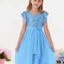 GRACE KARIN Girls Sequin Dress Party Birthday Prom Formal Fancy Midi Dress 5-12 Years (Blue)