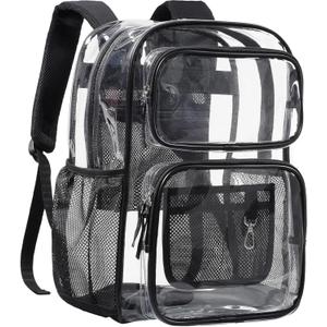 PACKISM Clear Backpack for School - 17 inch Large Heavy Duty Clear Bookbag, See Through PVC Backpacks (for age 12 above) (Active Black 17")
