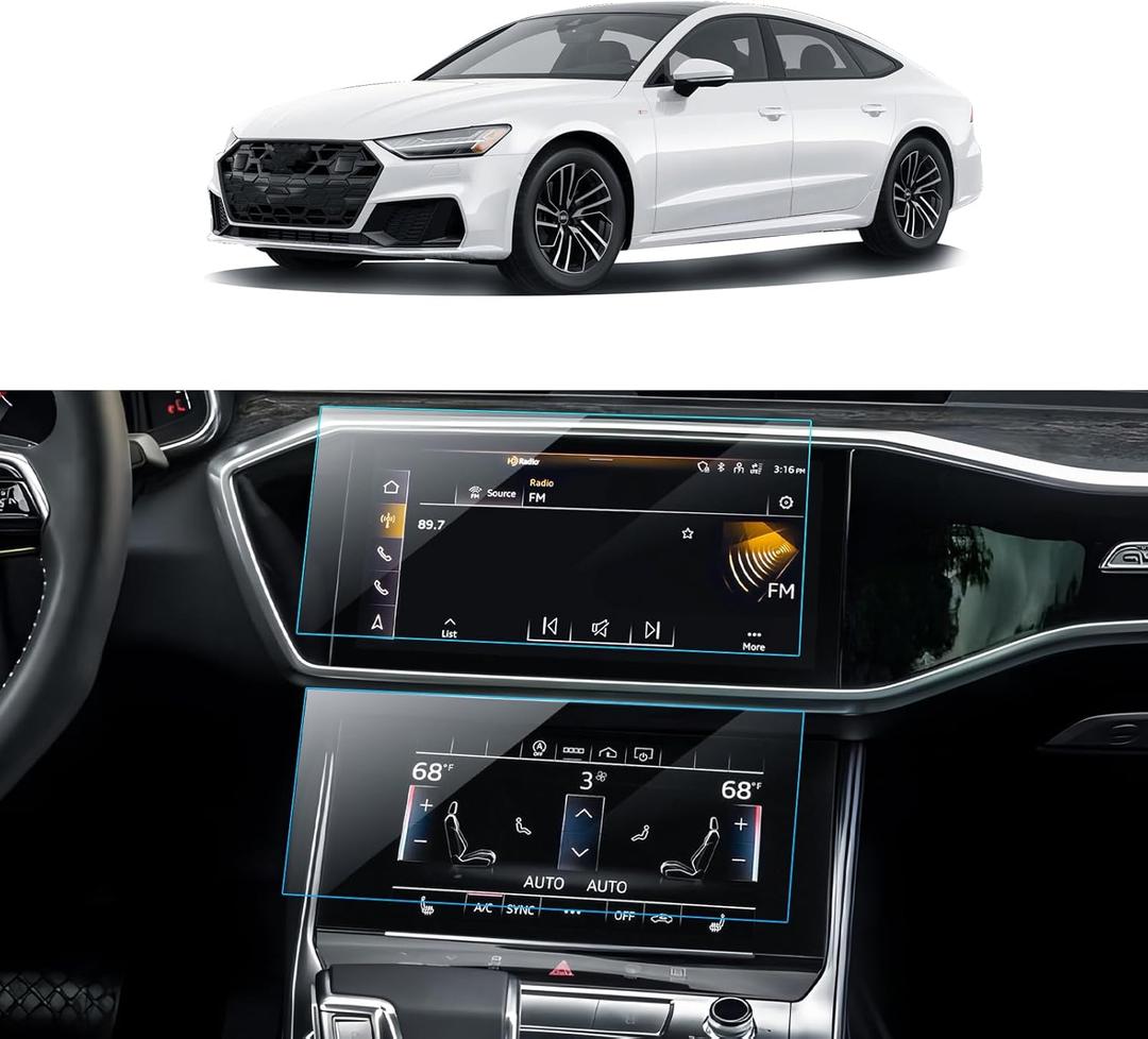 LANTU Car Screen Protector for 2019-2024 Audi A6 A7 Q8& 2020-2024 Audi Q7 Accessories Upper&Lower Navigation Touchscreen Protector Film Tempered Glass HD Clear Anti-Glare (Transparent)