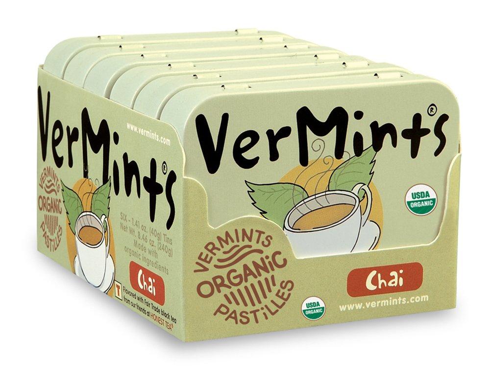 VerMints Organic Breath Mints, Chai, 1.41oz Tins (Pack of 6) (EXP 05/26/28)