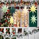 15 Pcs Christmas 3D 9 Pointed 12 Inch Paper Star Lanterns Hanging Lamp Paper Lantern Lamp Shade Sage Green Christmas Ornaments Estrellas De Papel Navidad for Birthday Party Decor Xmas Decorations