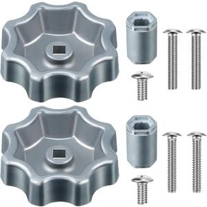 Dreyoo 2 Pack Outdoor Faucet Handle, Water Spigot Handle Compatible with Danco 10006 Hose Bib, with Adapter and Screws for 8 &12 Point Round Broach, 0.26", 0.28", 0.31"&0.38" Square Broach, Silver