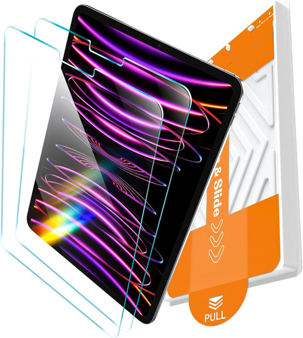EZ-GLAZ-2 Pack for iPad Pro 12.9 Inch Screen Protector 6th 5th 4th 3rd Gen (2022/2021/2020/2018), Military-Grade Shatterproof, 9H+ Tempered Glass with Installation Box, Anti-Scratch, Apple Pencil Compatible, HD Clarity, Bubble Free