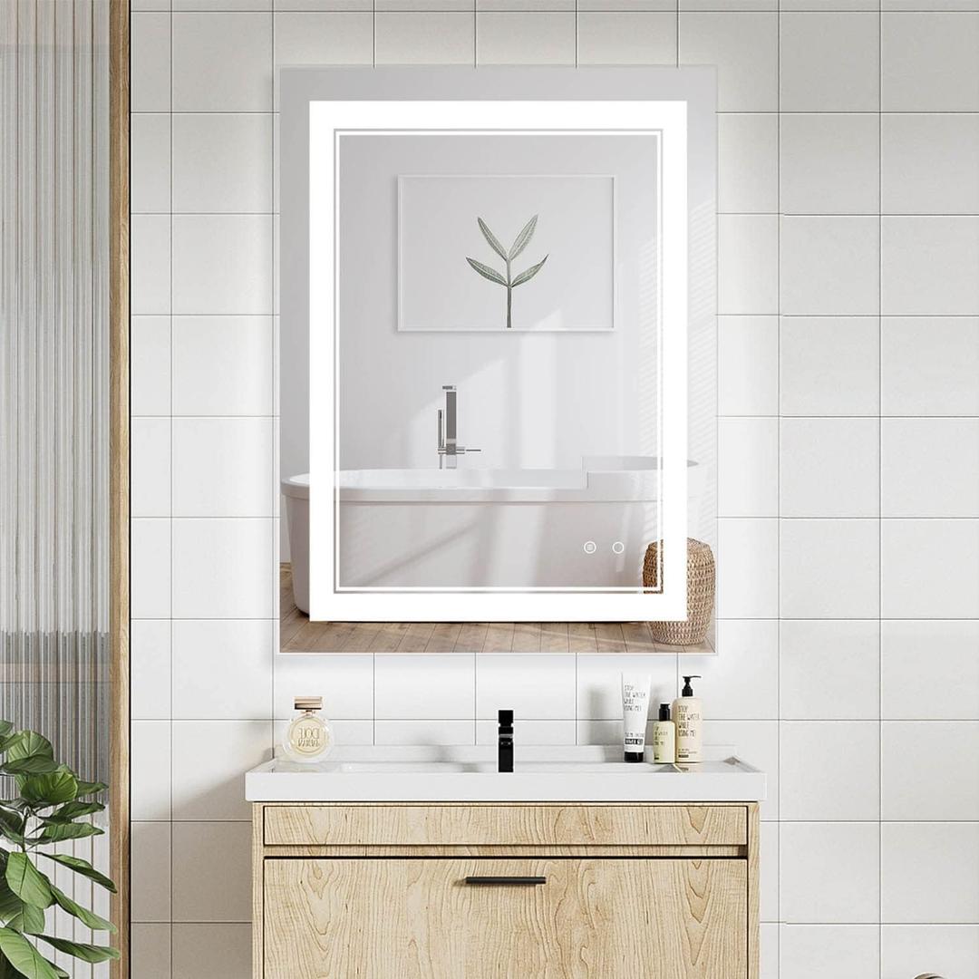 40" x 30" LED Bathroom Mirror with Lights, LED Mirror for Bathroom, Lighted, Anti-Fog, Dimmable Adjustable, 3 Colors, Vertical/Horizontal, CRI90+,Touch Button, Memory