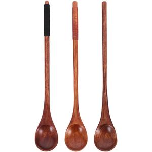 Unomor 3Pcs Long Handle Wooden Coffee Spoon Set Small Wooden Stirring Spoons for Coffee Tea Honey and Dessert Mixing Natural Material