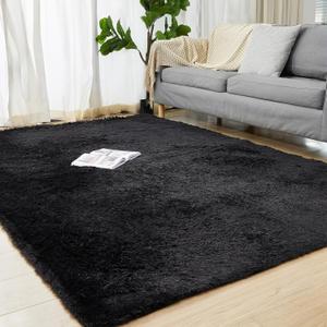 Black 8x10 Area Rugs for Living Room, Indoor Large Shaggy Rugs for Bedroom, Anti-Slip Fluffy Shag Rugs Fuzzy Furry Plush Rugs for Kids Girls Room Decor