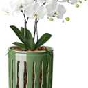 BUYMAX 6 Inch Ceramic Orchid Pot With Large Slotted Holes, Planter for Enhanced Air Circulation, Drainage Tray, Patina