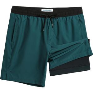 maamgic Mens Swim Trunks with Compression Liner 7 Inch Inseam Mens Bathing Suit Quick Dry Swimming Trunks Swimsuit (XX-Large, Reef Green and Black)