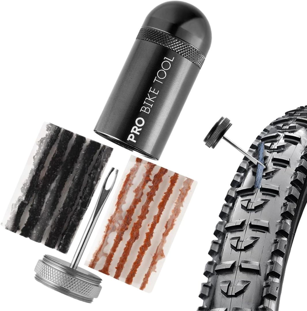PRO Bike Tool Tubeless Bike Tyre Repair Kit  for MTB and Road Bicycle Tyres  Fix a Puncture or Flat, Fast  Tackle Set Includes Storage Canister, Plugger Tool and Plugs