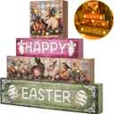 Vintage Easter Decorations Indoor - Led Bunny Retro Decor Light up Happy Easter Wooden Sign for Table Religious Home Office Indoor Decor 9  9 Inch