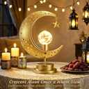 Lewondr Ramadan Moon Lamp, Crescent Moon with Star Table Lamp, Battery Powered Ramadan Desk Lamp Decorations Crescent Table Light Bedside Night Stand Desktop Living Room Home Decor, Eid Mubarak Decor
