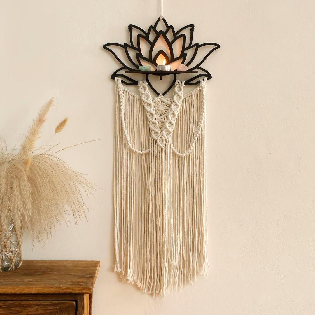 Artilady Macrame Wall Hanging Lotus Dream Catcher Yoga Wall Decor Macrame Wall Art for Bedroom Living Room Bathroom Lotus Flower Decor for Aroma Candle Photo Frames Plant
