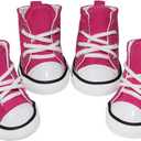 Pet Dog Shoes, Puppy Canvas Sport Shoes Sneaker Boots, Non Slip Causal Shoes Dog & Cat Paw Protective Cover for Outdoor Walking, Sports and Hot Pavement, 4pcs (#8, Pink)