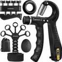 Grip Strength Trainer Kit (5 Pack) Adjustable Resistance Hand Gripper,Finger Exerciser,Hand Extension Exerciser,Stress Relief Ball and Forearm Workout Ring for Muscle Building Injury Recover (BLACK)