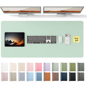 YSAGi Leather Desk Protector, Office Mat, Large Mouse Mat, Non-Slip PU Leather Blotter, Laptop Desk Pad, Waterproof Writing Pad for Office and Home (Pale Green, 47" x 17")