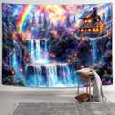 Xguatan Fantasy Forest Tapestry Waterfall Rainbow Tapestries Nature Tree Landscape Aesthetic Moon Cloud Wall Hanging for Living Room Bedroom Decor 60X40 Inches (Blue01)
