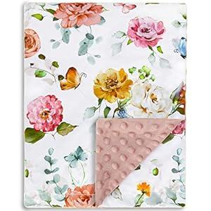 BORITAR Elegant Floral Baby Blanket for Girls Soft Plush Minky Blanket with Double Layer Dotted Backing, Multicolor Butterfly & Gentle Floral Printed 30x40 Inch(75x100cm)