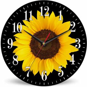Sunflower Wall Clock Yellow Floral Blooms Nature Botanical Petals 10 Inch Silent Non Ticking Battery Operated Clock Vintage Round Clock for Living Room Bedroom Bathroom Office Decor