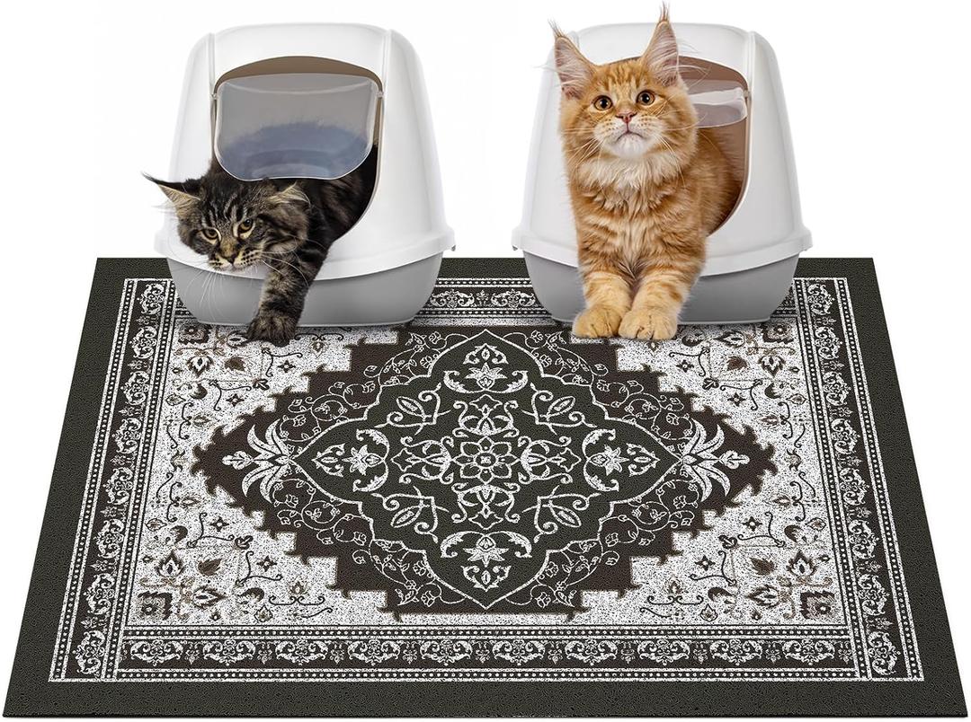 Glittme Cat Litter Mat with Non-Slip Bottom Litter Box Mat 33"X22" Litter Trapping Mat Easy to Clean Washable Cat Food Mat for Kitty,L