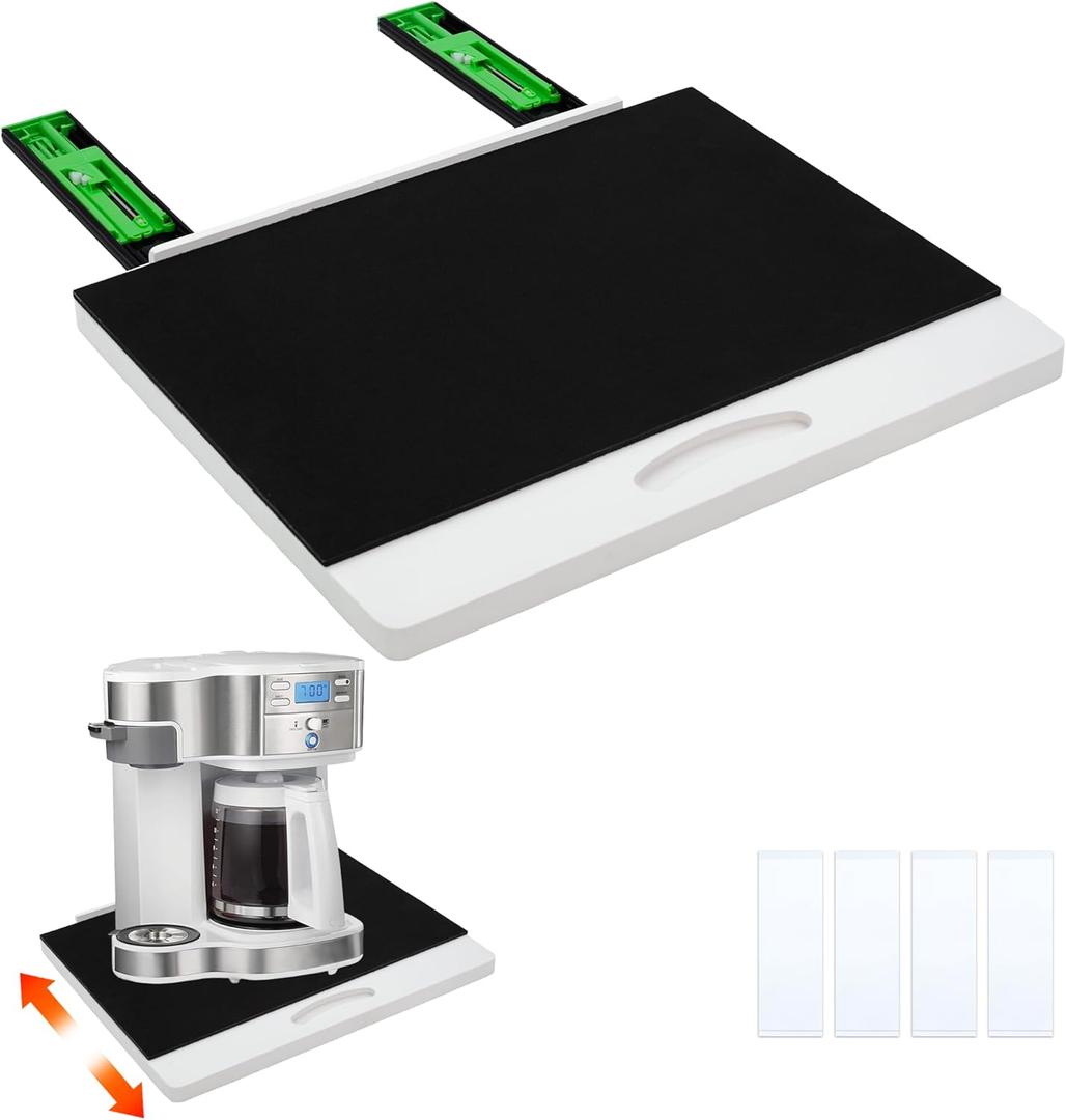 MinBoo Bamboo Appliance Slider,Sliding Tray for Coffee Maker, Kitchen Countertop Appliance Rolling Tray,Slides Easily from Under The Cabinet,Wide -White- Large (16" Wx13 D)