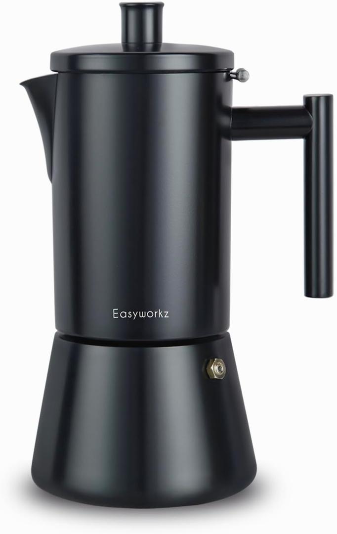 Easyworkz Diego Stovetop Espresso Maker Stainless Steel Italian Coffee Machine Maker 12Cup 17.5 oz Moka Pot Induction Espresso Pot - Matte Black