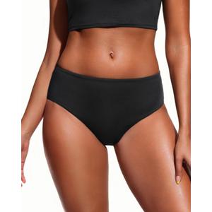 Tempt Me Women Mid Rise Bikini Bottoms - Full Coverage Bathing Suit Bottoms Mid Waist Swim Bottoms 2025 (Black)