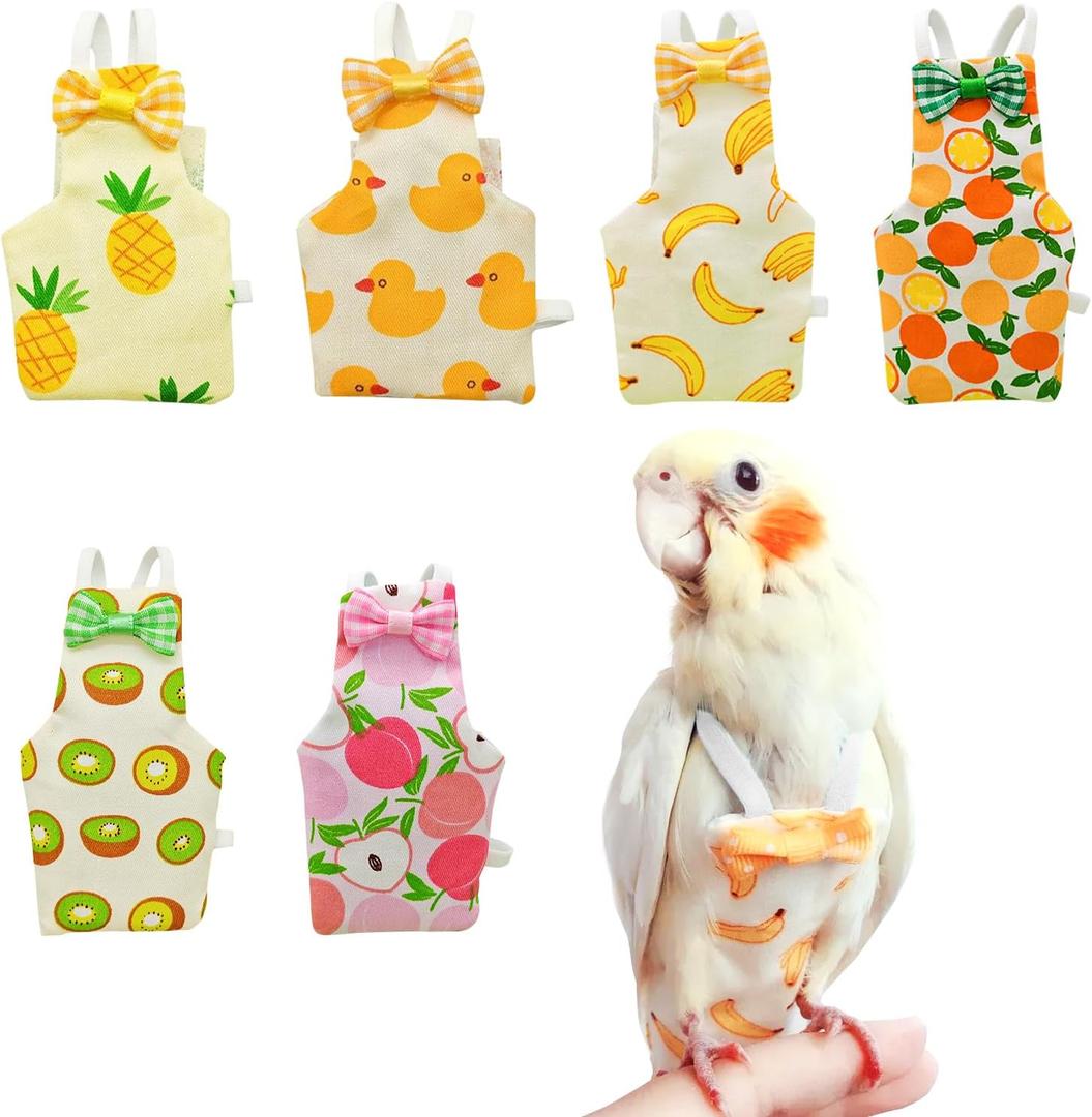 6 Pcs Bird Diapers FAURAPMNG Parrot Nappy Flight Suit Reusable Cockatiel Clothes with Elastic Back Rope Waterproof Inner Layer Washable Diaper Pants for Parakeets, Budgies, Mini Macaws, Quaker Parrots (Medium)