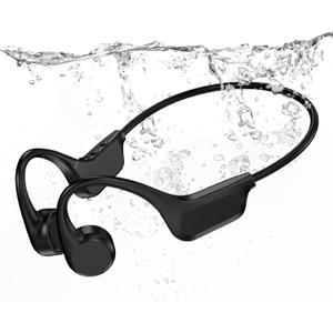 IP68 Waterproof Swimming Headphones, Bone Conduction Bluetooth 6.0 Headphones, Built-in 32GB MP3 Player, Soft Lightweight Open-Ear Design for Swimming Marathons Showers Cycling(Black)