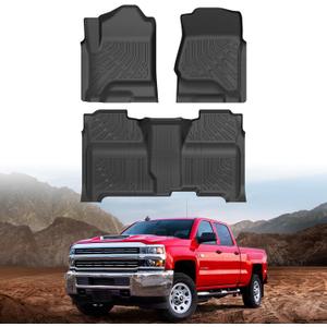 Floor Mats for 2014-2018 Chevy Silverado/Sierra 1500, 2015-2019 Silverado/Sierra 2500HD/3500HD Crew Cab, All Weather Floor Liners for Silverado Accessories, Heavy Duty TPE Car Mats