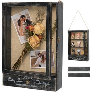 AW BRIDAL 11X16 Large Shadow Box Picture Frames Deep Shadow Boxes Display Cases with Removable Shelves and Drawers, Black Wooden Memory Boxes for Keepsakes with Slot Ideas, Black（love Story）, 11x16 in