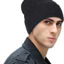 2 Pack Fleece Lined Slouchy Stocking Winter Warm Beanie Men Women Soft Knit Thermal Cuffed Skull Cap Plain Hat (Medium-Large, 2p--coffee-black)