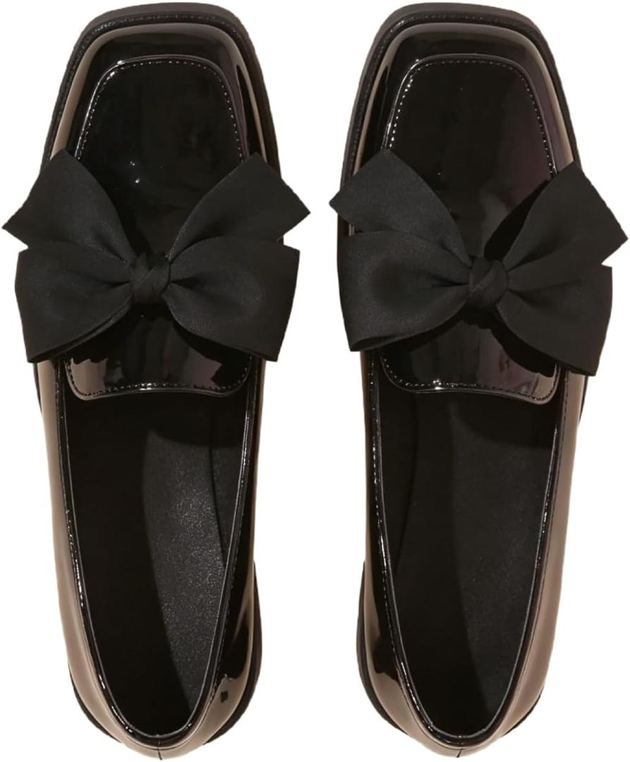 MakeMeChic Loafers for Women Dressy Bow Leather Square Toe Heeled Shoes 8.5