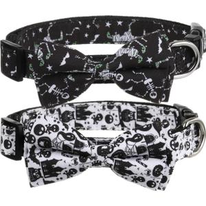 Halloween Dog Bow Tie Collar 2 Pack, Quick Release Spooky Collar for Large Size Dogs