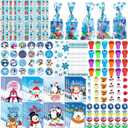Zhanmai 168 Pcs Christmas School Stationery Set Includes 24 Christmas Pencils 24 Erasers 24 Sharpeners 24 Stickers 24 Mini Notebooks 24 Stamps 24 Gift Bags for Xmas Party Favors (Snowflake Style)