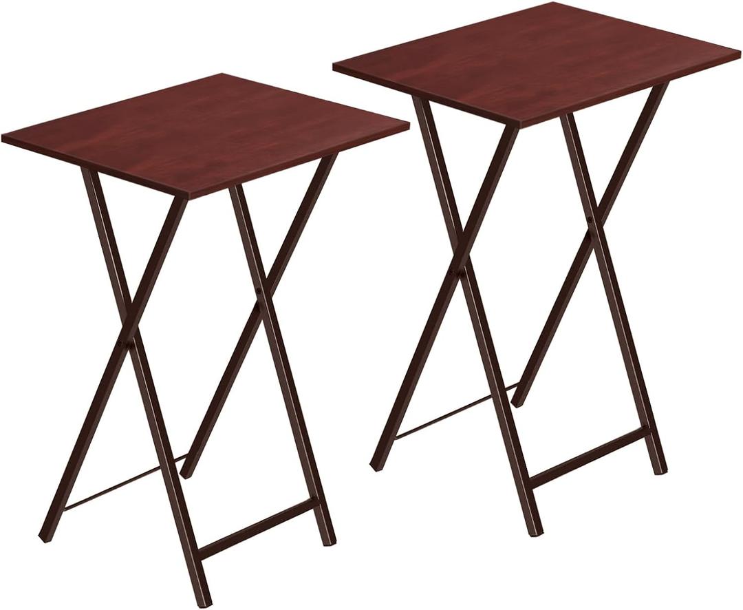 HOOBRO Folding TV Tray Tables, Set of 2 Side Table for Small Space, Industrial Snack Tables for Eating at Couch, Stable Metal Frame, Easy Assembly, Space Saving, Brown BR25BZ01, 18.9"l X 14.2"w X 26.2"h