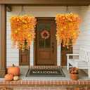 8PCS Hanging Fake Mums for Fall Decor,UV Resistant Artificial Flowers,Faux Mums for Outdoor Planters,Fall Flowers Artificial Decorations for Porch, Patio (OrangeYellow)