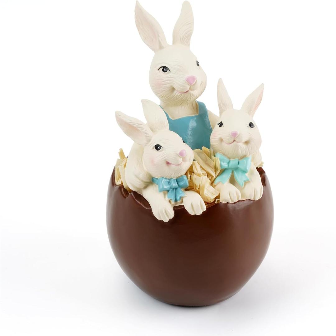 Homemory Bunny Decor The Rabbit Family in an Easter Chocolate Egg, Easter Statue Figurines for Spring Tabletop Decor Decorations Indoor (Family)