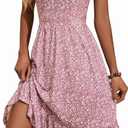 ZABERRY Womens Summer Midi Dress 2025 Elastic Straps Square Neck Cute Floral Flowy A-line Sundresses for Women XL