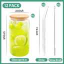 Joyclub 12 Set Glass Cups with Bamboo Lids and Glass Straws 16oz Can Shaped Reusable Clear Iced Coffee Glasses Bulk Set Drinking Jars wholesale for Party Weddings Cafes Boba Shops Gifts DIY