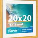Vintage 20x20 Frame, Antique Gold Photo Frames with Plexiglass Front,Ornate Square 20x20 Picture Frame Display 16x16 with Mat or 20 x 20 Frame Without, Wall Décor,1 Pack,Gold