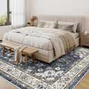 Washable Living Room Area Rug - 8 x 10 Stain Resistant Medallion Soft Bedroom Rugs Distressed Design Non Shedding Carpet for Indoor Outdoor Floor Coverings (8x10 Blue)