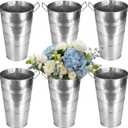 12 Inch Galvanized Flower Buckets, 6 Pcs Farmhouse Metal Flower Vases French Tin Planter Bucket for Party Wedding Centerpiece, Vintage Home Table Decor, French Country (Silver)