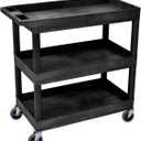 LUXOR EC111-B Heavy Duty Plastic Utility Cart, 32" x 18" Rolling Tub Cart with Three Shelves, 300 lbs. Capacity, Ergonomic Push Handle, Black