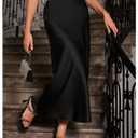 GORGLITTER Women's Long Silk Satin Maxi Skirts Going Out Outfits High Waisted Flowy A Line Silk Brunch Elegant Festival Black Large
