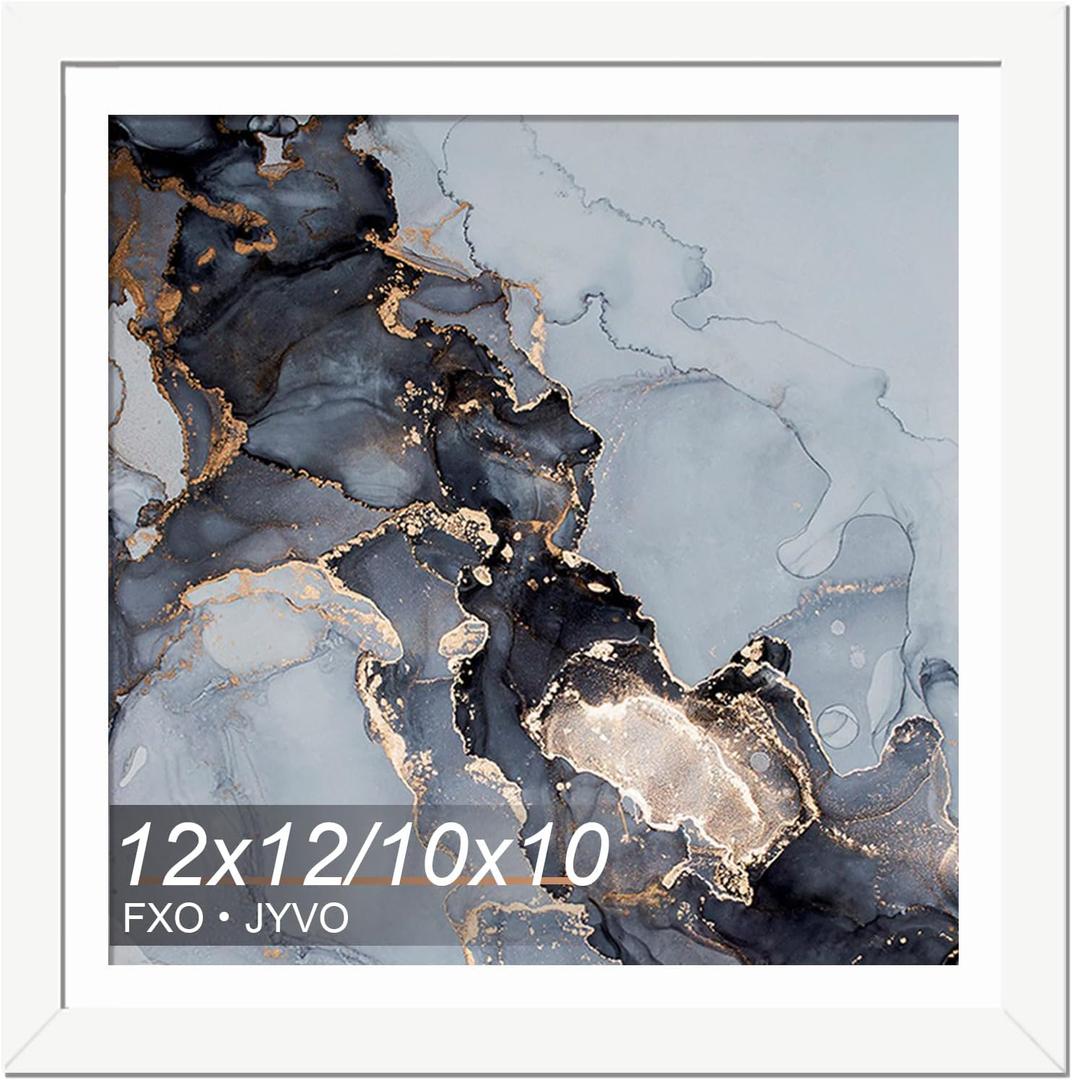 Fxojyvo 12x12 Frame White, Display Picture 10 x 10 with Mat or 12 x 12 Without Mat, Wall Hanging Large Picture Frame for Diamond Art Painting 30 x 30cm - 1 Pack