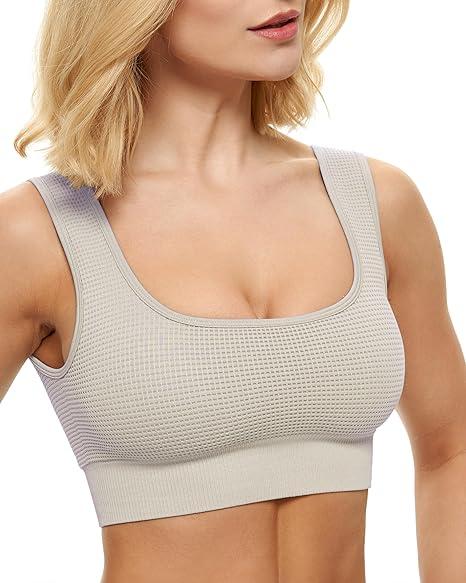 Square Neck Padded Sports Bra, Push Up Sports Bra for Women, Cute Comfy Seamless Scoop U Back Low Impact Workout Gym Yoga Bra Size S