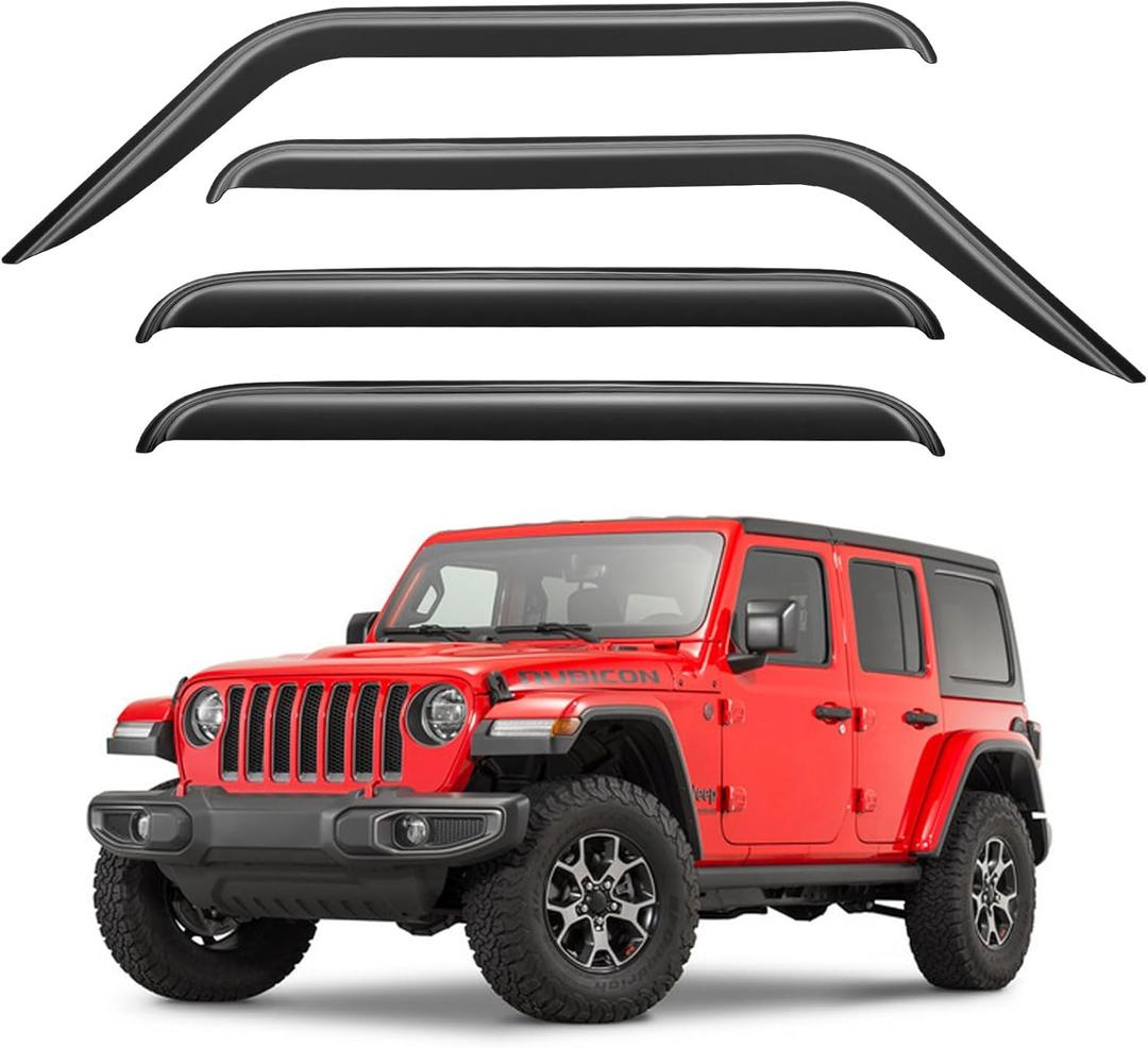 Window Visors Rain Guards for 2018-2024 Jeep Wrangler JL, Out-Channel Window Vent Wind Deflectors Visors Shades for 2020-2024 Jeep Gladiator